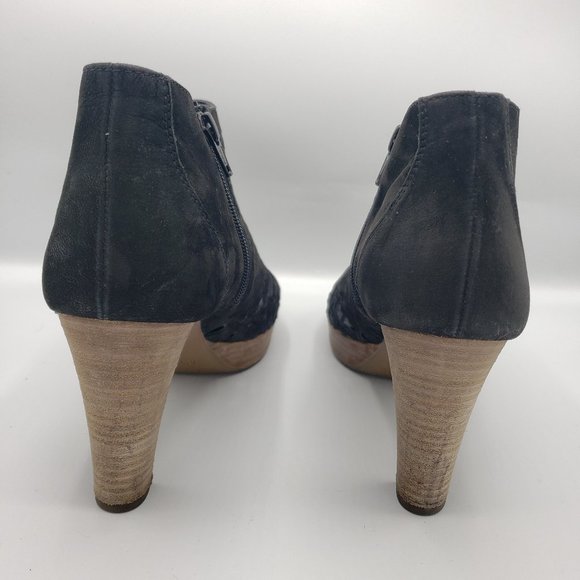 Paul Green Tacey Bootie 9 Black Nubuck Peep Toe Heels Slashed Uppers - Picture 4 of 13